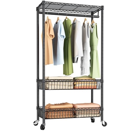 Golpart Heavy Duty Clothes Rack with Double Baskets