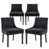 COLAMY Modern Dining Chairs Set of 4, Upholstered Corduroy Accent Side Leisure Chairs with Mid Back and Wood Legs for Living Room/Dining Room-Black
