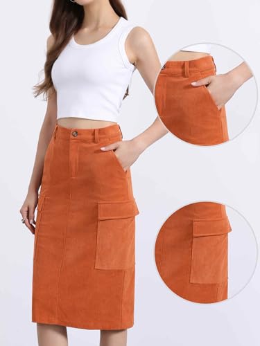 Allegra K Corduroy Cargo Skirts for Women's High Waisted Elastic Back H Line 2025 Fall Midi Skirt2