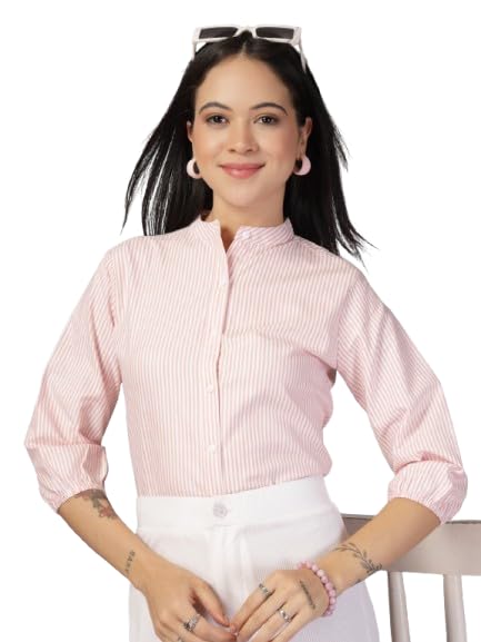 style quotient Women Peach and White Stripe Formal Shirt-picture-12