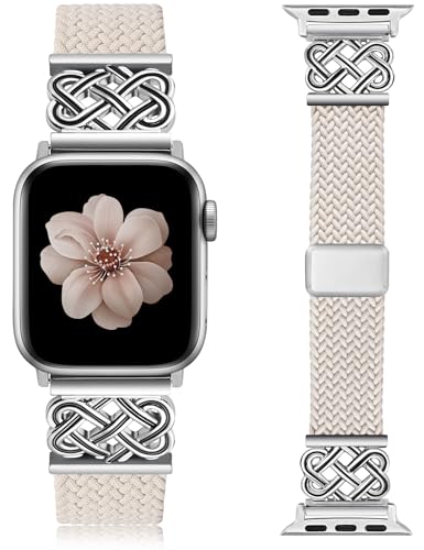 Image of TOYOUTHS Braided Magnetic Band Compatible with Apple Watch Bands 38 /40 /41 /42 /44 /45 /46 /49mm Women Men, Dressy Celtic Metal Stretchy Elastic Strap for iWatch Series 11 10 9 8 7 6 5 4 SE /Ultra 3 2 1