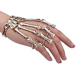 Xerling Gothic Skull Skeleton Hand Bracelet Halloween Gold Metal Hand Bangle Skeleton Bracelet Ring for Men Women (Gold)