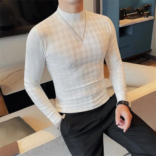 Men's Half High Collar Knit Long Sleeves Soft Elastic Slim Fit Casual Clothing Top3