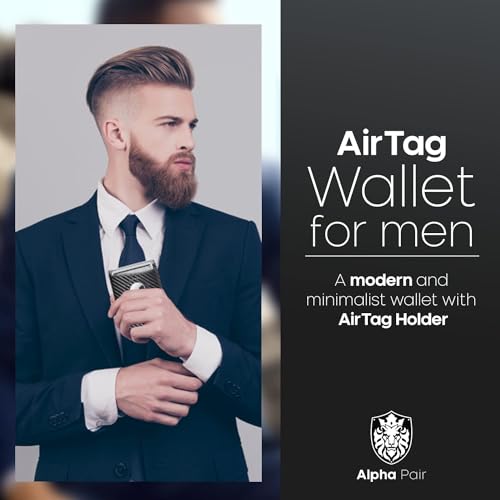 Image of ALPHA PAIR Slim Wallet with AirTag Holder Minimalist AirTag Wallet - Bifold AirTag Wallet Men with 10 Credit Card Slots, 1 Transparent ID Window - Mens Wallet with AirTag for Apple-Orange