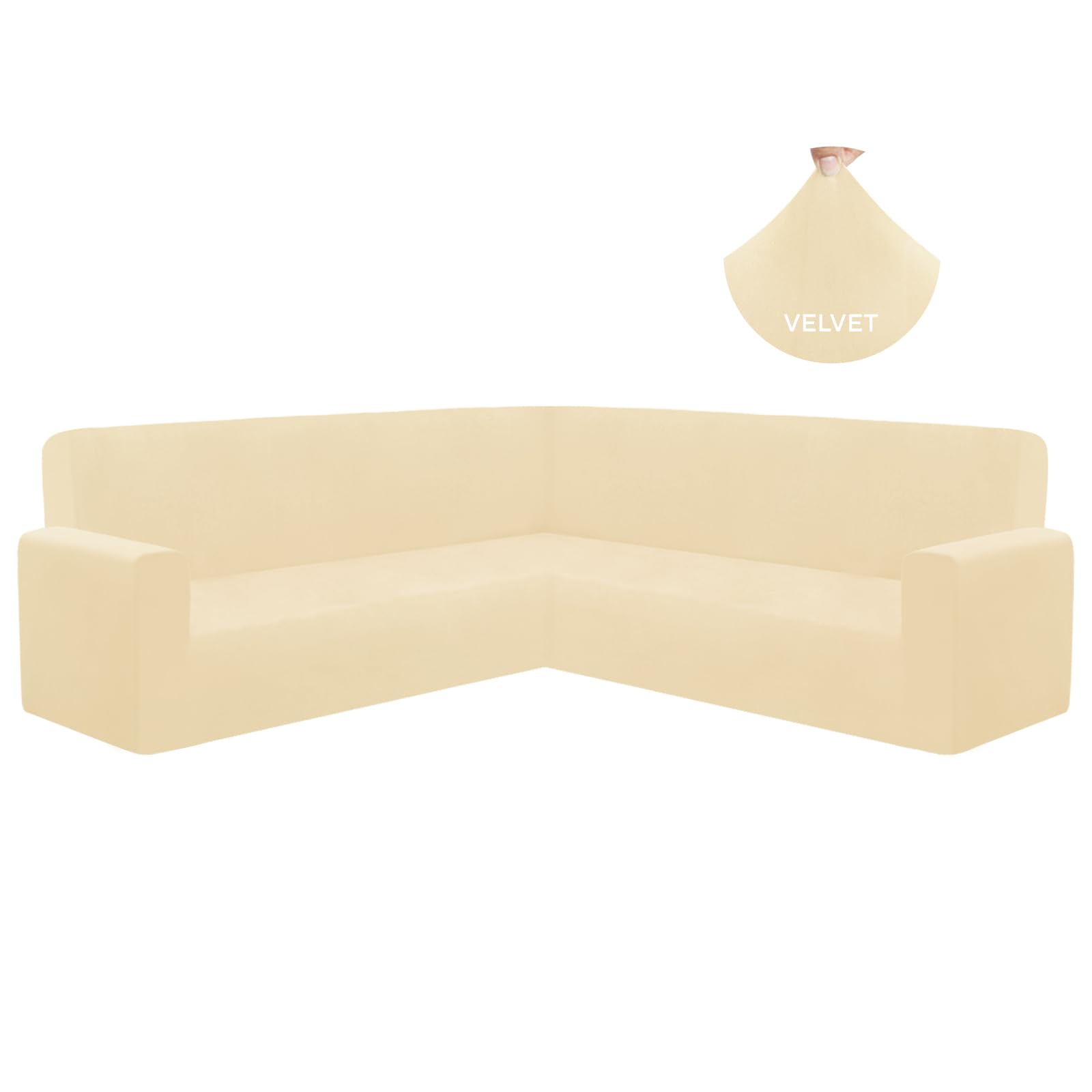 HDCAXKJ Velvet L Shaped Sectional Couch Covers Soft Stretch Sofa Slipcovers U Shaped Furniture Protector for Pets Fits Well Non-Slip Universal Corner Sofa Cover for Living Room (Oatmeal, Small)