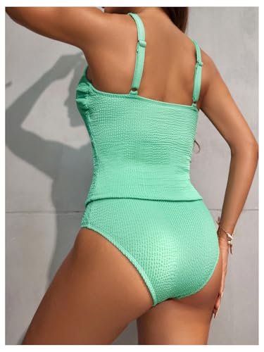 MakeMeChic Women's 2 Piece Tankini Sets Textured High Waist Backless Beach Swimsuit Bathing Suit3