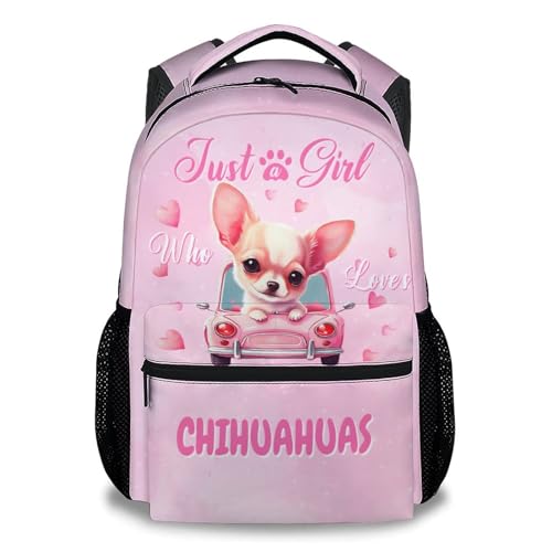 UNIKITTY Girls Backpack for School - Dog Backpack for Kids - Chihuahua Schoolbag Large Capacity Durable - 17 Inch Kids Bookbag for Kindergarten Elementary