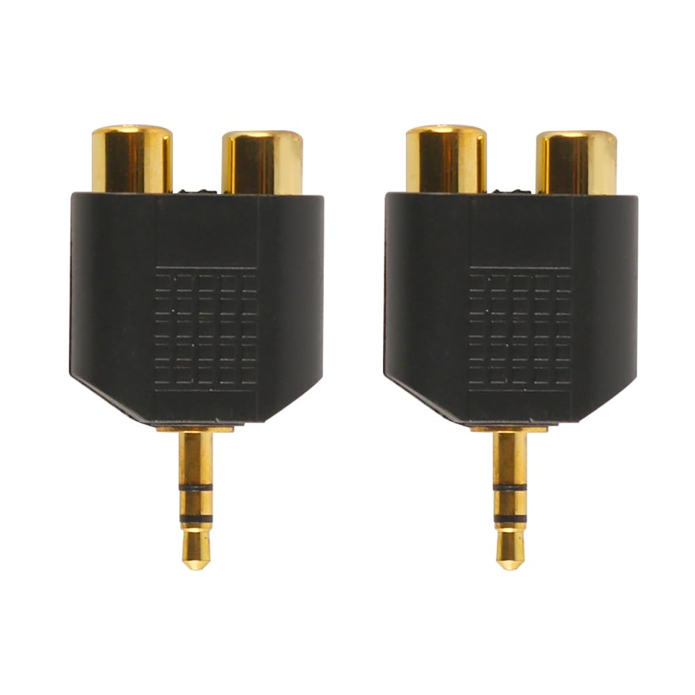Muiltvoe 3.5mm to Dual Rca Splitter Adapter Gold Plated 3.5mm Male Stereo to 2 Rca Female Jack Y Plug o Converter Y Splitter Adapter (2 Pack)