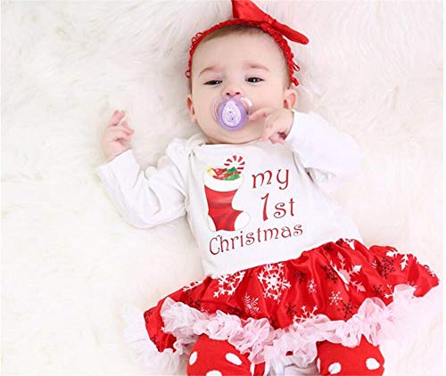 DIVISTAR Baby Meisje Kerst Jurk Peuter Outfits Lange Mouw Leuke Patroon + Hoofdband Stocking Schoenen Kleding - Afbeelding 7
