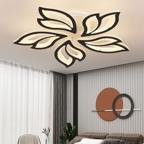 Plafonnier LED dimmable en forme de fleur blanche à 5 têtes avec télécommande pour salon