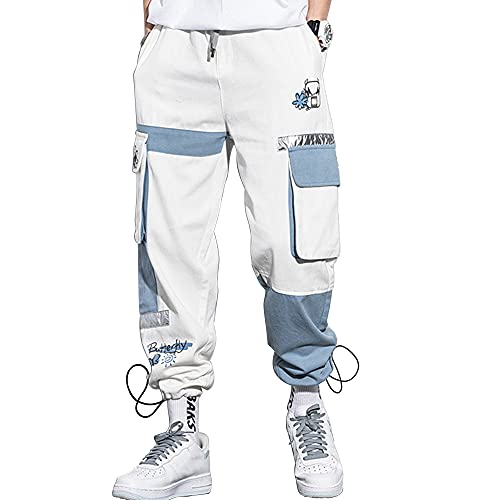 XYXIONGMAO Men's Functional Overalls Techwear Harem Hip Hop Pants White Trousers Joggers Sweatpants Tactical Streetwear Cargo Pants for Men(White,L)