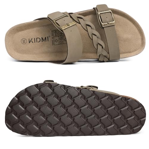 Image of KIDMI Women's Cork Footbed Sandals with Arch Support Comfortable Slip-On Slide Sandals With Adjustable Buckle for Summer