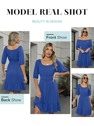 Image of ANRABESS Womens Lantern Short Sleeve Square Neck Casual Flowy Mini Dresses 2026 Holiday Summer Spring Beach Vacation Clothes