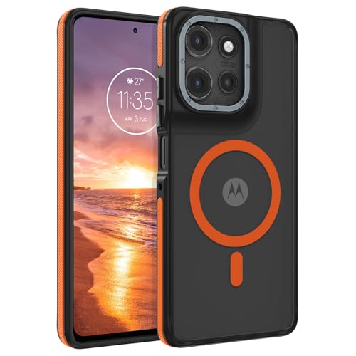 GaoBao Magnetic for Moto G Power 2025 Case/Moto G Power 2026 Case [Compatible with Mag-Safe] [Military-Grade Protection] Slim Translucent Matte Shockproof Anti-Fingerprint Phone Case, Black/Orange