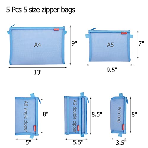 Pendancy Mesh Zipper Pouch, 5pcs Multiple Size, Lightweight Nylon File Folders, Document Organizer,