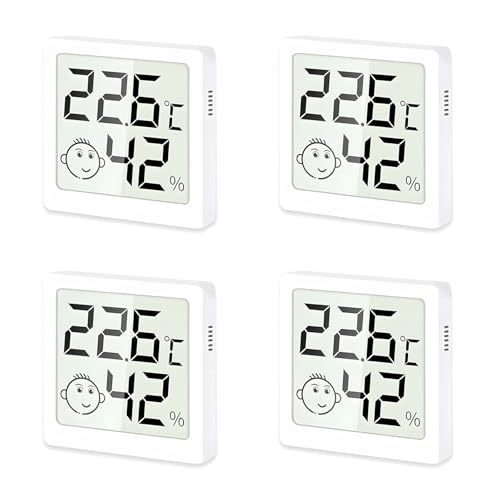 Indoor Hygrometers, Smiley Face Indicator, Humidity Meter for Checking Indoor Humidity, Mini Thermometer, Humidity Meter for Refrigerators, Wall Mountable (4)