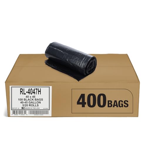 Image of Aluf Plastics T-Tough Roll Pack Low Density Repro Blend Star Seal Coreless Rolls Bag, 45 Gallon 1.2 Mil, 46 inch Length x 40 inch Width, H Strength, Black (Pack of 400)