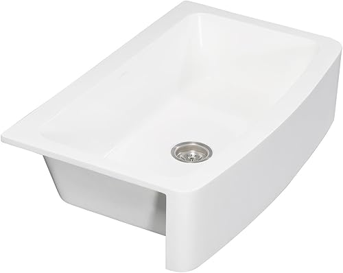 Miniatura 3 de Gourmetier GKFA36229 Arcticstone - Delantal de superficie sólida de 36 x 22 pulgadas, fregadero de cocina de un solo tazón, blanco mate
