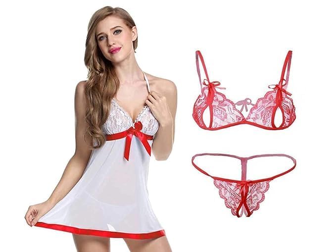 Image of SunFlux Women's Babydoll Nightwear, Babydoll Undergarments,Women's Honeymoon Dress, Women's Transparent Night Dress, Women's Nighty