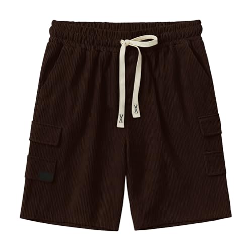 Image of Men's Casual Shorts Corduroy Elastic Waist Drawstring Summer Beach Short