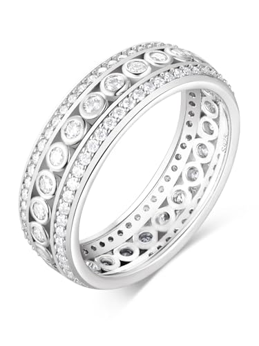 D Color VVS1 Clarity Moissanite Chunky Ring for Women, 925 Sterling Silver with Rhodium Plated, Aniversary Wedding Mother's Day Jewelry, Promise Band Ring, Size 4-11