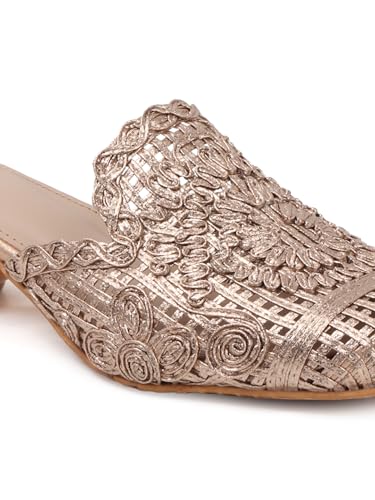 Image of Carlton London Women's Metallic Woven Slip-On Intricate Pattern Low Heel Sandal