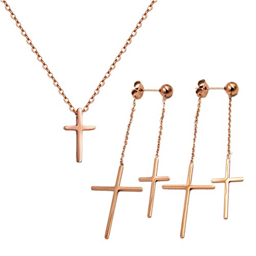 Unique designtitanium steel rose gold plated shining double cross…
