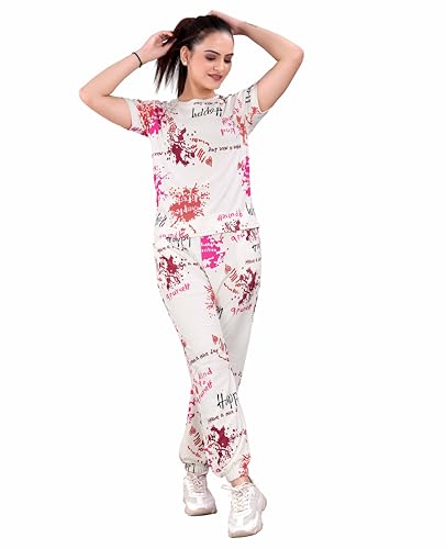 Image of Women's Printed Polyester Tracksuit Set, Lightweight Stretchable Tracksuit Suit and Gym Outfit with Side Pockets