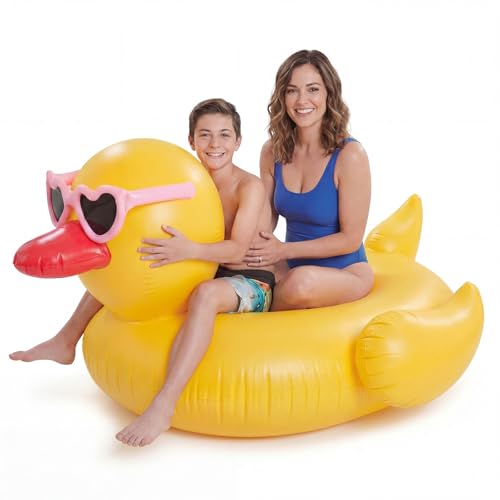 Hungdao 74 L x 57' W Giant Inflatable Ducky Pool Float Huge Inflatable Duck Float Oversized Ride on Animal Pool Floats Lake Tubes Large Water Lounge Chair for Beach with Stable Wings Without Pump