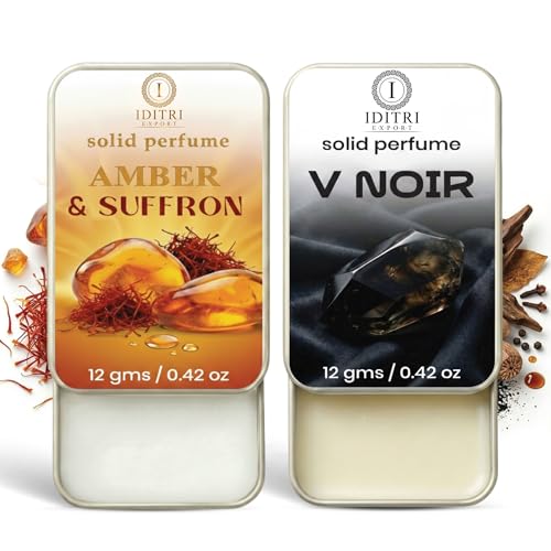 Image of Solid Perfume |Amber & Saffron&V Noir Alcohol Free Wax Perfume Balm, Long Lasting | Pocket Tin 12g, Pack Of 2| Non Greasy Smooth Glide, Travel Friendly Unisex Gifts He Or Her