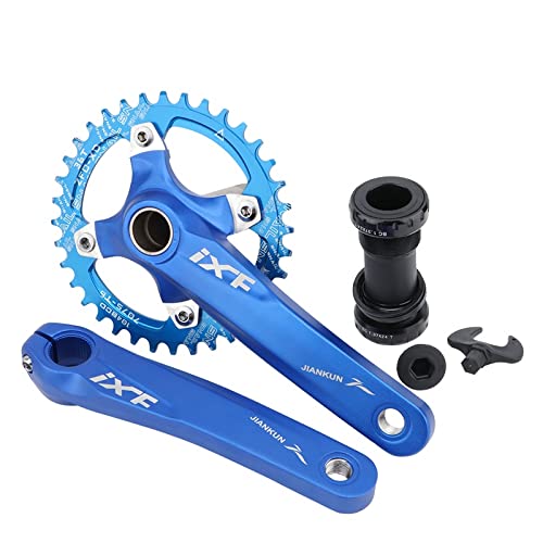 KOOZER Bicycle Crank Arm Set BCD 104 Road Mountain Bike Crankset with Bottom Bracket With 38T Single Chain Ring Chainrings (Blue)