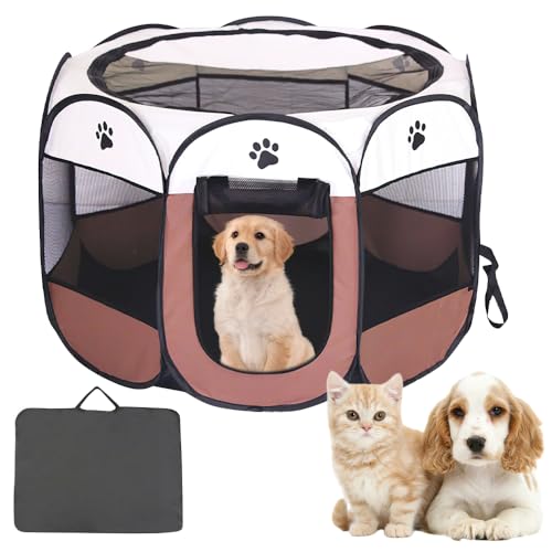 YANGUN Portable Pet Playpen, Puppy Playpen with Breathable Mesh, Dog Cat Pet Pen, Pet Dog Cat Playpen Cage Crate with Removable Zipper Top & Storage Bag,Pet Cage for Indoor & Outdoor Use (73x73x43 cm)