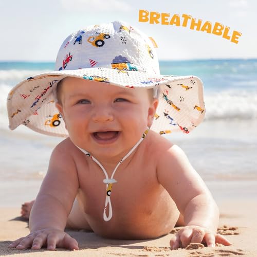 Image of HONGTEYA Baby Sun Hat Toddler Girl Beach Hat Sun Protection Adjustable Outdoor Summer Wide Brim Bucket Hat for Infant Kids