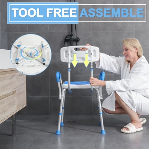 Shower-Chair-with-Arms-and-Back-Padded-Shower-Seat-for-Inside-Shower-with-Grab-BarToiletry-Bag-Tool-Free-Shower-Seat-for-Bathtub-Shower-Bath-Chair-for-ElderlyDisabled-by-SOUHEILO