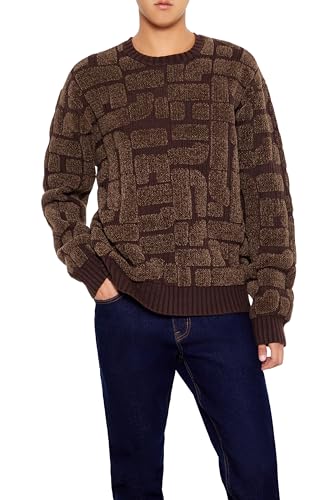 Forever 21 Suéter masculino Geo Crew, Marrom, XGG
