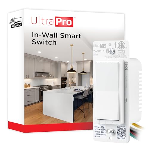 UltraPro Z-Wave Plus Long Range in-Wall Smart Light Switch for Smart Home Automation, 1 Pack, Plastic Yoke, Flying Leads, Single-Pole/3-Way, Hub Required, 76601