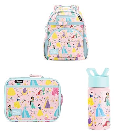 Simple Modern Disney Princess Medium Toddler Backpack, Lunch Box and Water Bottle for School, Girls | 3 pc | Princess Rainbows