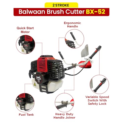 Image of Balwaan Krishi Brush Cutter | 52cc 2 Stroke Side Pack Machine | BX-52 | with Extra Power Torque Engine | 80T & 3T Blade, Tap n Go | Weed Cutter Machine for Agriculture & Gardening