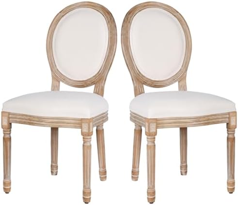 Polar Aurora Dining Chairs Set of 2 Beige Fabric Square Back with Solid Wood Legs and Frame for French Country Kitchen Dining Room
