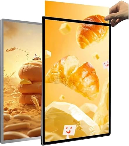 Caja De Luz LED, Marco Publicitario Interior Ultra Delgado for Colgar, Pantalla En Vidrio Templado, Caja Publicitaria, Tablero De Menú for Restaurantes, Bars, Tiendas, Tamaños(Silver,A4)