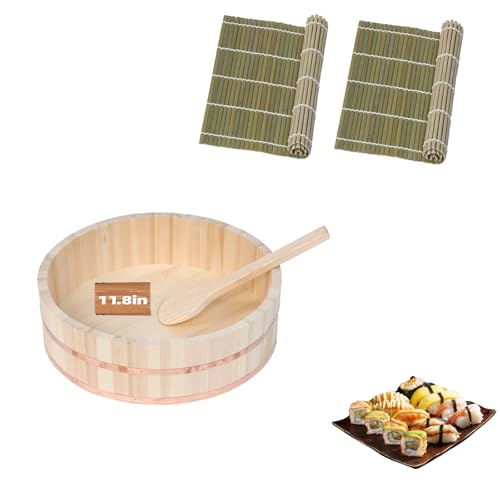 LEQC Professional Japanese Hangiri Sushi Rice Mixing Tub Set -