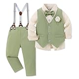 WESIDOM Toddler Boy Clothes Suit Formal Dress Shirt+Bowtie+Vest+Boutonniere+Suspender Pants Boys Gentleman Outfits Set