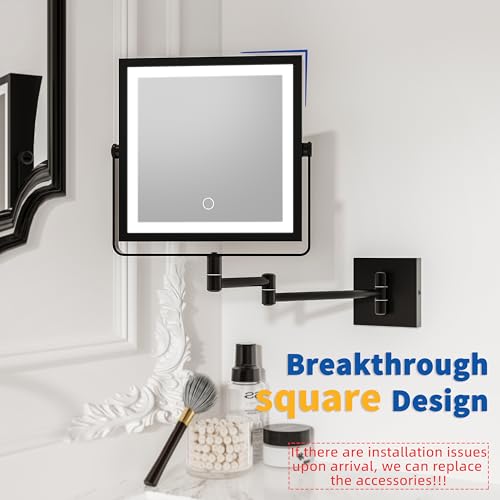 Ruacq Rechargeable Wall Mounted Makeup Mirror with Lights, Double Sided 1X/10X Magnifying Vanity Mirror with 3 Color Lighting, Touch Screen Dimmable, 360° Rotation Extension Foldable Arm(Matte Black) - Image 2