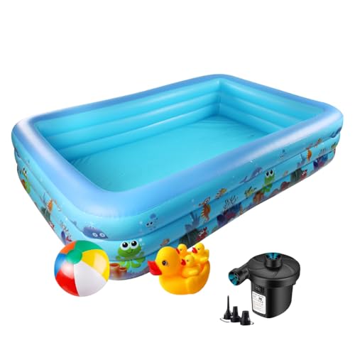 Image of 8.7FT Designer Inflatable Swimming Pool with Electric Pump - Large 3-Layer PVC Family Pool, Quick-Inflate, Leak-Proof Outdoor Pool for Kids & Adults(262*175*60 Cm / 103.15 inch X 68.89 inch X 23.6 inch)