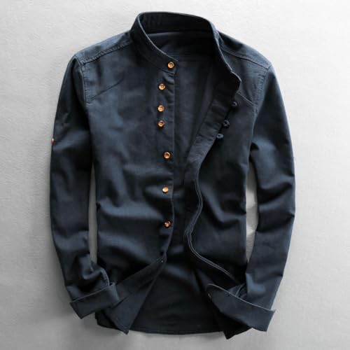Camisa de lino informal corte entallado primavera cuello mandarín 3