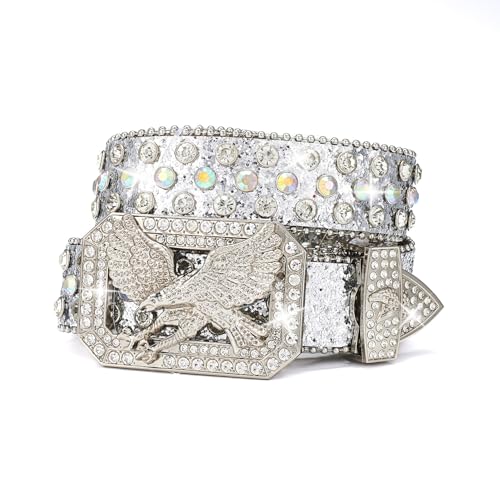 Women's Belt, Studded Elegant Black Polka Dot Belt with Intricate Eagle Buckle