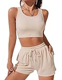Maysoar Lounge Crop Top and Short Set Women Two Piece Outfits Sets Ribbed Sweatsuits Tracksuits Matc