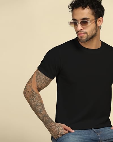 Image of VastraVibes Cotton Regular Fit T-Shirt Round Neck Casual Mens Plain Tshirt
