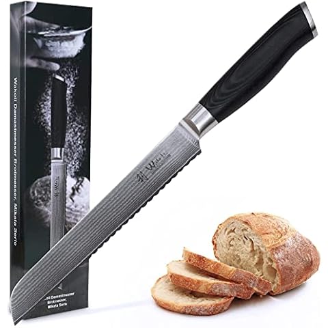 Wakoli Mikata Damast Brotmesser extrem scharfe 20 cm Klinge aus 67 Lagen I Damastmesser Küchenmesser und Profi Kochmesser aus echtem Damaststahl Cover