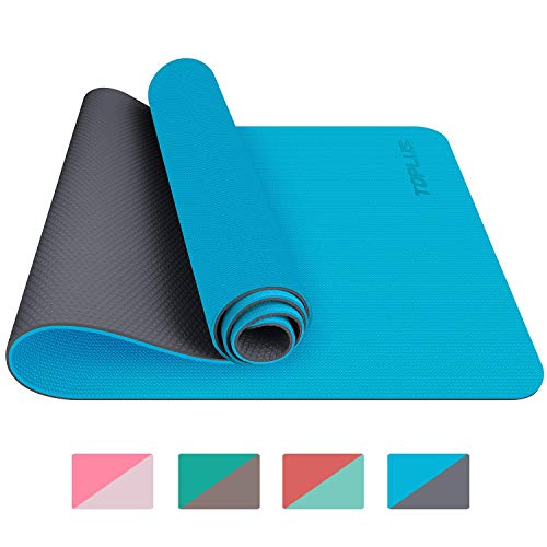 TOPLUS Tappetino da Yoga, Tappetino da Yoga Imbottito e Antiscivolo Fitness Pilates e Ginnastica con Cinturino di TPE,180 x 60 cm (Blu Chiaro)